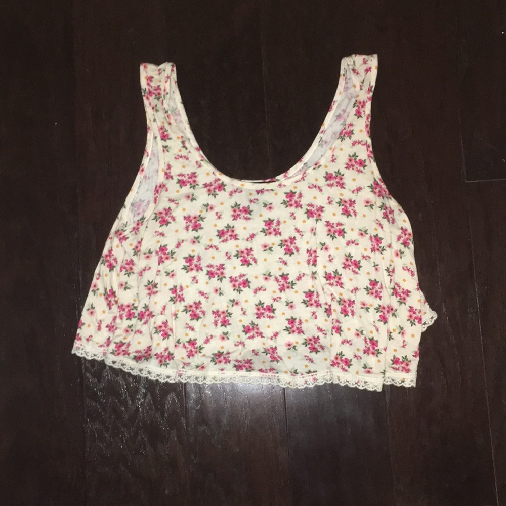 White floral crop tank